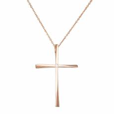 Ροζ gold σταυρός με μπριγιάν Κ18 σετ με αλυσίδα 033729