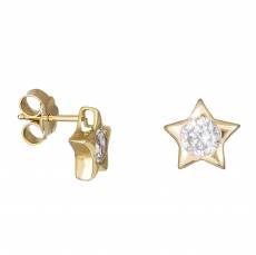 Χρυσά σκουλαρίκια Κ14 με αστέρια και ζιργκόν 033751