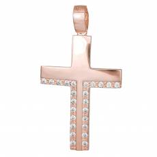 Βαπτιστικός σταυρός για κορίτσι ροζ gold K14 με ζιργκόν 033899
