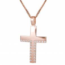 Βαπτιστικός σταυρός με αλυσίδα ροζ gold K14 033899C