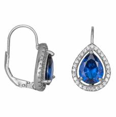 Ασημένια 925 σκουλαρίκια ροζέτες με μπλε ζιργκόν 034022