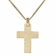 Ανδρικός χρυσός σταυρός Κ14 ματ με αλυσίδα 034054C