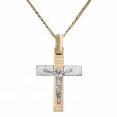 Ανδρικός σταυρός αρραβώνα με αλυσίδα Κ14 δίχρωμος 034056C