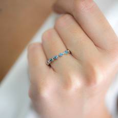 Γυναικείο λευκόχρυσο δαχτυλίδι Κ14 με πέτρες aqua 034099