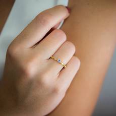 Γυναικείο χρυσό δαχτυλίδι Κ14 με aqua και ζιργκόν 034241