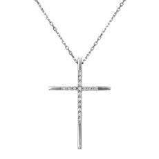 Γυναικείος σταυρός με διαμάντια λευκόχρυσος Κ18 σετ με αλυσίδα 034256C