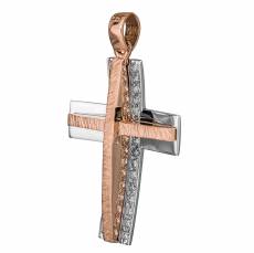 Βαπτιστικός σταυρός σε διχρωμία ροζ με λευκό 14Κ και ζιργκόν 034274