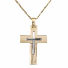 Ανδρικός δίχρωμος σταυρός με αλυσίδα Κ14 για βάπτιση 034281C