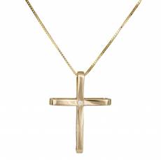 Χρυσός σταυρός με μπριγιάν διπλής όψης Κ18 σετ με αλυσίδα 034526C