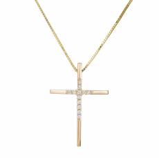 Χειροποίητος γυναικείος σταυρός Κ18 με μπριγιάν και αλυσίδα 034529C