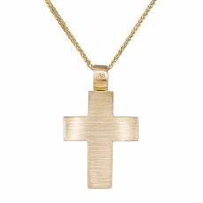 Βαπτιστικός χειροποίητος σταυρός σε χρυσό Κ14 με αλυσίδα 034761C