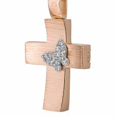 Βαπτιστικός σταυρός σε ροζ gold Κ14 με πετράτη πεταλουδίτσα 034767
