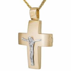 Ανδρικός ζαγρέ σταυρός με τον Εσταυρωμένο Κ14 σετ με αλυσίδα 034774C