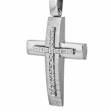 Λευκόχρυσος γυναικείος σταυρός Κ14 με λευκά ζιργκόν 034785