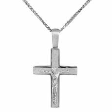 Λευκόχρυσος βαπτιστικός σταυρός με αλυσίδα Κ14 Εσταυρωμένος 034787C