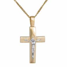 Ανδρικός σταυρός με τον Εσταυρωμένο σε διχρωμία Κ14 σετ με αλυσίδα 034799C