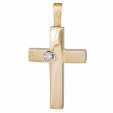 Χρυσός χειροποίητος σταυρός βάπτισης Κ14 με ζιργκονάκι 034801