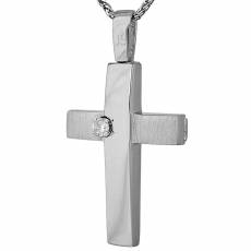 Λευκόχρυσος σταυρός με αλυσίδα Κ14 με ζιργκονάκι 034802C