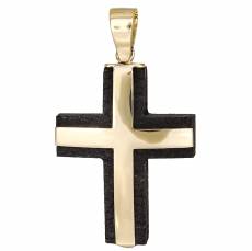 Ανδρικός χρυσός σταυρός Κ18 με ξύλο έβενο 034874