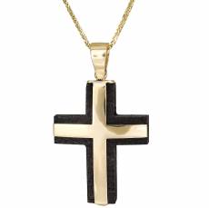 Ανδρικός σταυρός με αλυσίδα σε χρυσό Κ18 με έβενο 034874C