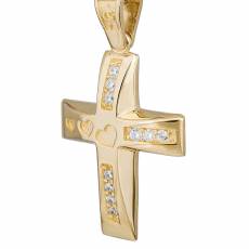 Βαπτιστικός σταυρός για κοριτσάκι Κ14 με καρδούλες και ζιργκόν 034883
