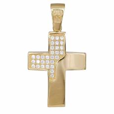 Χρυσός λουστρέ σταυρός με ζιργκόν Κ14 034884