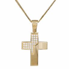 Βαπτιστικός σταυρός με ζιργκόν σε χρυσό Κ14 σετ με αλυσίδα 034884C