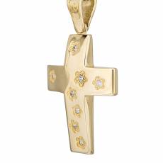 Χρυσός σταυρός βάπτισης Κ14 με λουλουδάκια και ζιργκόν 034885