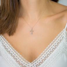 Επίχρυσο γυναικείο κολιέ 925 σταυρός με ροζ πέτρες ζιργκόν 034896