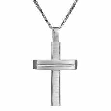 Βαπτιστικός σταυρός για αγόρι από λευκόχρυσο Κ14 με αλυσίδα 035041C