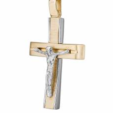 Χειροποίητος δίχρωμος σταυρός με τον Εσταυρωμένο Κ14 035042
