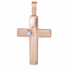 Βαπτιστικός γυναικείος σταυρός από ροζ gold Κ14 με ζιργκονάκι 035048
