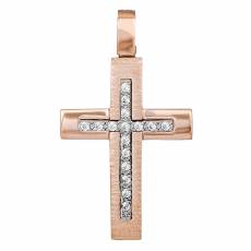 Βαπτιστικός ροζ gold σταυρός για κοριτσάκι Κ14 με ζιργκόν 035050