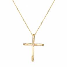 Γυναικείος χρυσός σταυρός Κ18 με μπριγιάν σε φιογκάκι 035128