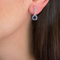 Λευκόχρυσα σκουλαρίκια Κ9 με ροζέτα London Blue 035144