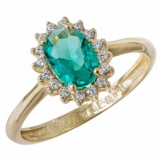 Χρυσό δαχτυλίδι ροζέτα Κ9 με πράσινο ζιργκόν 035172