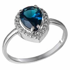 Λευκόχρυσο δαχτυλίδι ροζέτα Κ14 London Blue σε δάκρυ 035178