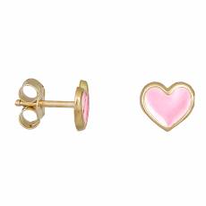 Παιδικά σκουλαρίκια με ροζ καρδούλες σε χρυσό Κ9 035278