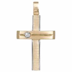 Βαπτιστικός σταυρός για κορίτσι σε διχρωμία Κ14 με ζιργκονάκι 035279