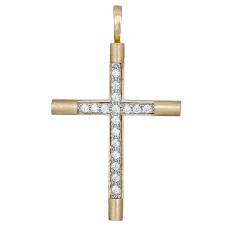 Βαπτιστικός σταυρός σε διχρωμία Κ14 με λευκά ζιργκόν 035289