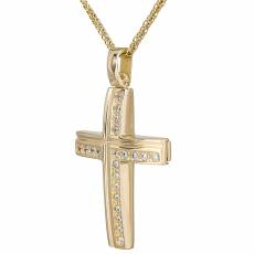 Γυναικείος σταυρός με αλυσίδα από χρυσό Κ14 με ζιργκόν 035291C