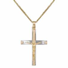 Δίχρωμος σταυρός με τον Εσταυρωμένο Κ14 σετ με αλυσίδα 035295C