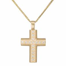 Χρυσό γυναικείος σταυρός αρραβώνα Κ14 με αλυσίδα και ζιργκόν 035303C