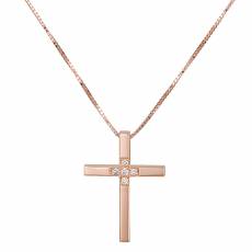 Ροζ gold γυναικείος σταυρός Κ18 με διαμάντια μπριγιάν 035313