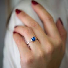 Μονόπετρο δαχτυλίδι Κ14 με μπλε ζιργκόν καρδούλα 035502