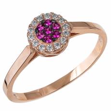 Pink gold δαχτυλίδι Κ14 με στρογγυλή ροζέτα και φούξια ζιργκόν 035570