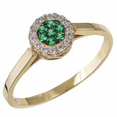 Χρυσό δαχτυλίδι με ροζέτα Κ14 και πράσινα ζιργκονάκια 035571