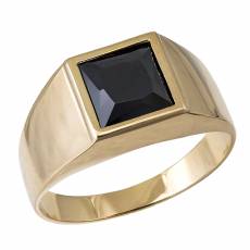 Χρυσό δαχτυλίδι ανδρικό Κ14 με τετράγωνο μαύρο ζιργκόν 035654
