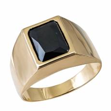 Χειροποίητο χρυσό δαχτυλίδι Κ14 με μαύρο ορθογώνιο ζιργκόν 035657