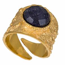 Γυναικείο επίχρυσο δαχτυλίδι 925 με μαύρο οπάλ 035755